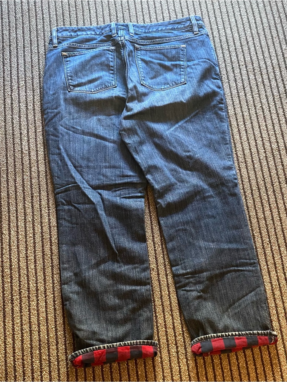 L.L. Bean Petite Women Straight Jeans with Red Plaid Cuff